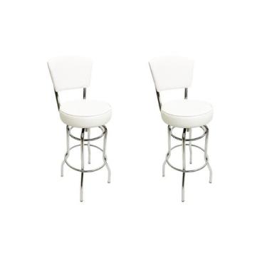 Imagem de Kit 2 Banquetas Alta Bar Giratória com Encosto cromada Assento grosso 