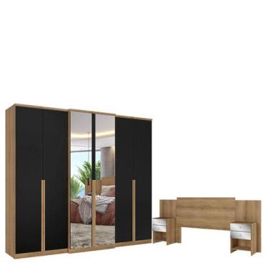 Imagem de Guarda Roupa Casal Valência 6 Portas Full Glass Capuccino Preto Acetin