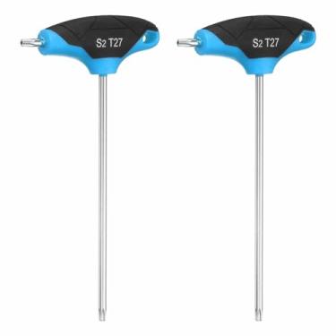 Imagem de HARFINGTON 2 chaves Torx com cabo em T T27 S2 chave em T de extremidade dupla de aço chave de fenda Torx chave sextavada ferramenta para manutenção doméstica automotiva, azul e preto