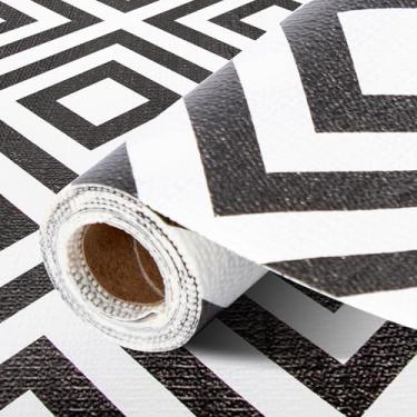 Imagem de FIFTY FEET Forro de prateleira não adesivo de 46 x 243 cm para armários e gavetas de cozinha, forro de armário de PVC antiderrapante lavável (xadrez preto) (1 rolo)