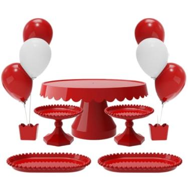 Imagem de Kit com 1 Boleira Plus, 2 Mini Boleira Pérola, 2 Bandeja Pérola e 2 Suporte p/Balões c/ 3 Hastes(VM - VERMELHA)