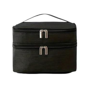 Imagem de Genérico, Necessaire Feminina Preta Bolsa com Divisórias 2 Zíper Bagagem Maquiagem Academia Viagem Trabalho