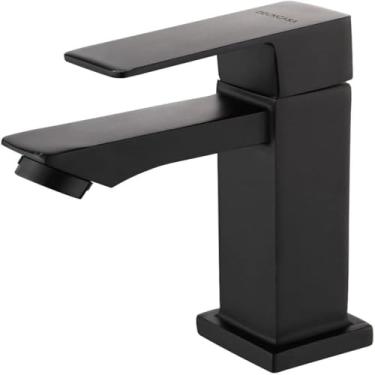 Imagem de Torneira Banheiro Luxo Quadrada 1/4 Volta Inox Aço Preta Bancada Pia Banheiro Alto Padrão