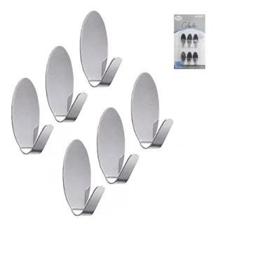 Imagem de Kit com 6 Ganchos Cabide Adesivo Multiuso de Metal