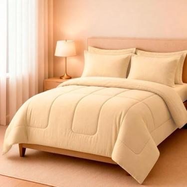 Imagem de Jogo de Cama Edredom Casal Queen 6 Peças Dupla Face Super Macio Premium para Casa(Bege)