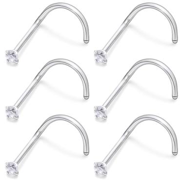 Imagem de Ftovosyo 6 peças de anéis de nariz de aço cirúrgico em forma de L para mulheres 1,5 mm zircônia cúbica parafuso de narina piercings hipoalergênicos 24 g 22 g 20 g, 20g,1.5mm CZ, Metal, Zircônia cúbica