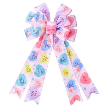 Imagem de Liliful Dia dos Namorados Grande Guirlanda de Conversação Coração Doce Impresso Laço Presente Bonito Corações Doces Laços Topo de Árvore para Dia dos Namorados Porta da Frente Interior Exterior