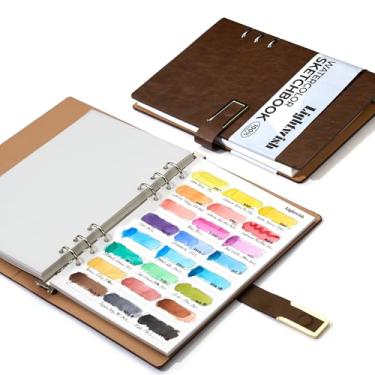 Imagem de Lightwish Livro de amostras de aquarela - 20 lençóis removíveis 100% algodão 24 espaços, 14,7 x 20,8 cm, 300gsm/63,5 kg, prensa a frio para aquarela, guache, pastéis a óleo - Diário de teste de cor de