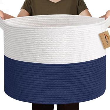 Imagem de MEGASKET Cesta de cobertor supergrande de 115L, caixa de armazenamento de brinquedos para cães infantis, organizador de brinquedos de bebê grande, cesto de tecido de corda de algodão, cesta jumbo 3GG