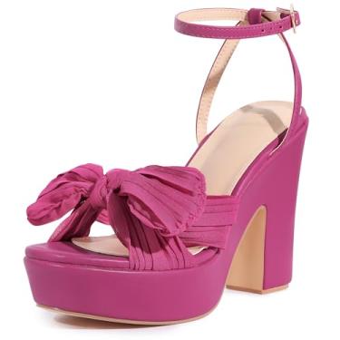Imagem de Allegra K Sandálias femininas de salto grosso com salto plataforma, Rosa choque, 38