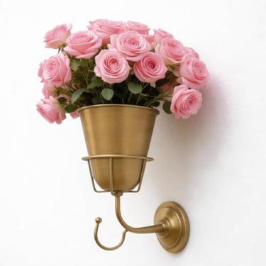 Imagem de Vaso de parede de opala, vaso suspenso de latão vintage, suporte de parede para decoração de casa para artesanato DIY, banheiro, armazenamento doméstico