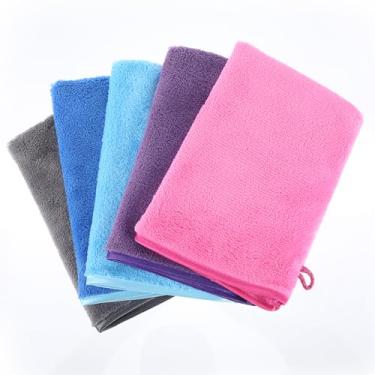 Imagem de Falzqq 5 peças de pano de microfibra para rosto 15 x 20 cm, luva de banho de secagem rápida, luva de banho, pano de lavagem corporal super absorvente, macio, leve, toalha de lavagem facial para