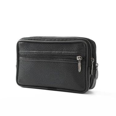 Imagem de Bolsa de cintura grande, bolsa de couro PU com zíper duplo para telefone e itens essenciais, Preto