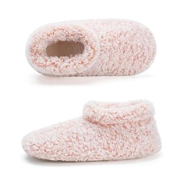 Imagem de Cozylook Pantufas felpudas para mulheres internas, sapatos quentes para quarto, meias fofas de inverno para casa com pinças, aconchegantes exclusivos, rosa, 9-10