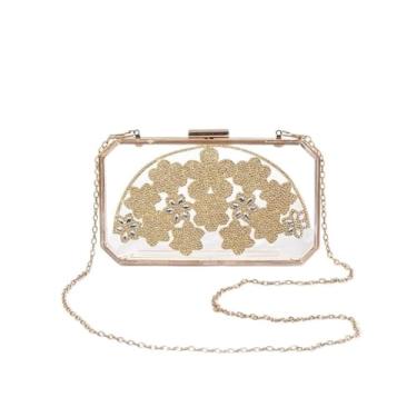 Imagem de Bolsas femininas à noite, flores douradas, carteiras de casamento, bolsa acrílica para jantar, com bolsas de ombro transparentes/951