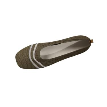Imagem de Sapatos rasos de tecido vazado boca rasa para mulheres, moderno, casual, doce e legal, Verde militar, 36