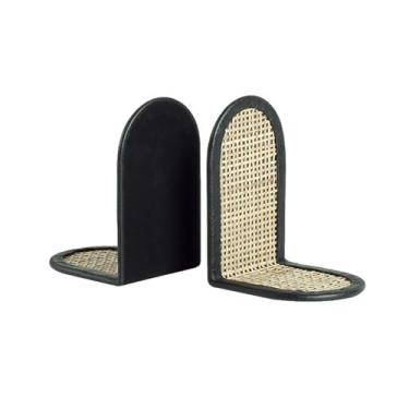 Imagem de Suportes de livros modernos chineses retrô de couro de bambu em forma de L Suporte de livros para prateleiras de escritório de estudo prateleiras de mesa