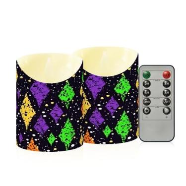 Imagem de Wassud Pacote com 2 velas de diamantes de carnaval sem chama com controle remoto, velas realistas cintilantes com temporizador, velas decorativas para Natal, casamento, festa, decoração de casa