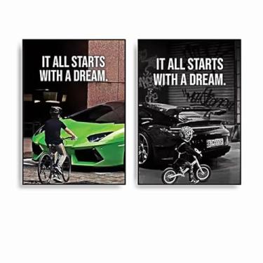 Imagem de PHWWDSUQA Decoração de parede de escritório inspiradora para homens, citações motivacionais, impressão de quarto de carro de corrida, para quarto, dormitório, parede, decoração de escritório, imagem