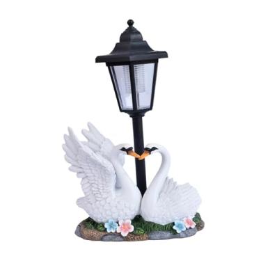 Imagem de Ｂｅｓｇａ Escultura ornamental de cisne para exterior com luzes solares, feita em resina, artesanato decorativo, linda peça de arte para jardim e quintal.