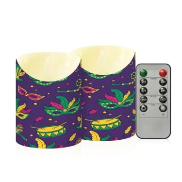 Imagem de Wassud Pacote com 2 velas divertidas de carnaval sem chamas com controle remoto, velas realistas cintilantes com temporizador, velas decorativas para Natal, casamento, festa, decoração de casa pequena