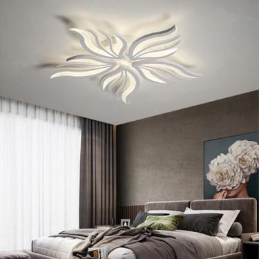 Imagem de Luminária de teto LED moderna em formato de flor com 15 chamas, dimerizável, 145W, ideal para sala de estar, quarto, cozinha, sala de jantar e corredor (branca, 5 chamas).