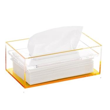Imagem de Suporte de caixa de lenços de papel acrílico capa retangular de lenços faciais para banheiro, cozinha, quarto, escritório, capa de caixa de lenços faciais (amarelo, grande)