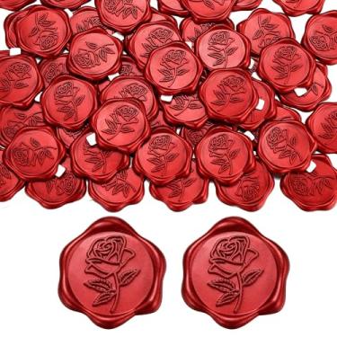 Imagem de Yoption Adesivos de selo de cera rosa, 100 peças de adesivos autoadesivos de selo de envelope vermelho vinho para convite de casamento, embrulho de presente, artesanato