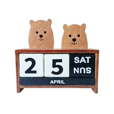 Imagem de Blocos de montar para calendário de mesa – Calendário perpétuo, mês de virar, data, blocos de construção do dia da semana, casa, escritório, sala de aula e calendários decorativos (dois ursos fofos)