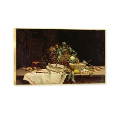 Imagem de NHLDZYH Moldura dourada. Arte de parede vintage - natureza morta com frutas - quadro de tela de estilo clássico - pintura de natureza morta com moldura decorativa. C41. 60 x 96 cm.