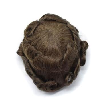 Imagem de Aplique de testa Base fina 4# Brown da pele prótese capilar masculina peruca do cabelo humano(6x9)