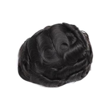 Imagem de Aplique de testa Prótese capilar masculina, sistema de cabelo humano, peruca, renda superior, pele pu injetada, sem nós(1B - Off Black,7x10)