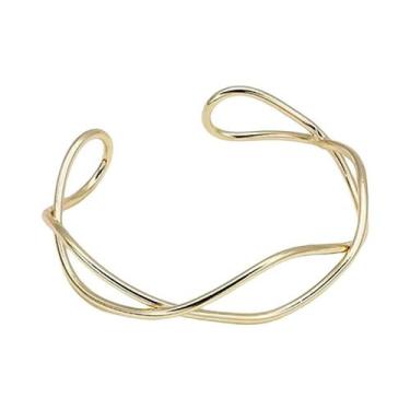 Imagem de Bracelete Feminino Retro com Design Geométrico e Aberto, Cor dourada