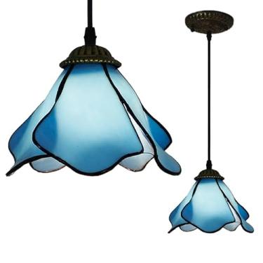 Imagem de Lustre Tiffany, luminária de teto, lustre vintage com pirâmide de lótus rosa e azul para decoração de interiores, ideal para quarto, sala de estar e ilha de cozinha (Azul-A)