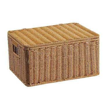 Imagem de FytStycale Cesto organizador com tampa, recipiente para guardar diversos itens, ideal para mesa, quarto, despensa, de cozinha ou escrivaninha, M