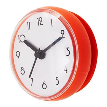 Imagem de Ioensy Relógio de banheiro com ventosa, pequeno, moderno, redondo, à prova d'água, para mesa, banheiro, sala de estar e lavabo, Laranja