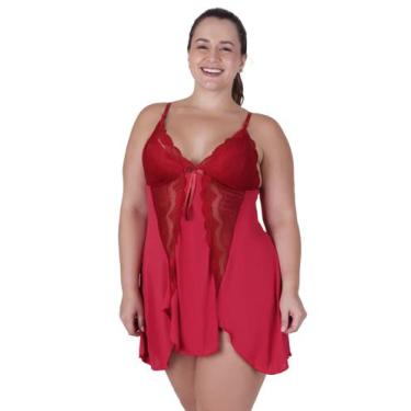 Imagem de Camisola Plus Size Detalhe Renda - c4 BIA, Vermelho, 48/50 -G