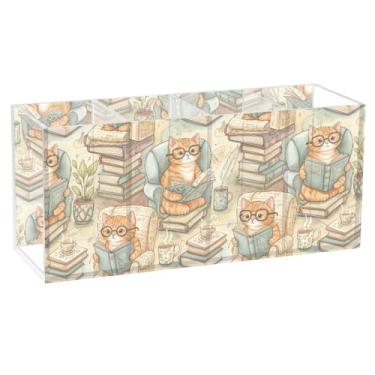 Imagem de Burbuja Porta-canetas de acrílico para leitura de gatos, 4 compartimentos, suporte de lápis transparente para pincéis de maquiagem, acessórios de mesa de escritório em casa