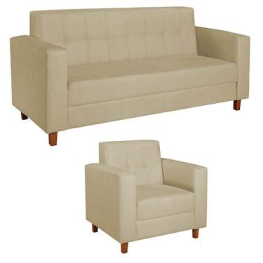 Imagem de Kit Sofá 2 Lugares e Poltrona Denver Suede - Amarena Móveis, Bege