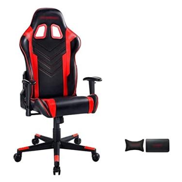 Imagem de Cadeira de escritório cadeira de mesa cadeira e-sports cadeira de jogo cadeira de escritório ergonômica cadeira de couro apoio de braço cadeira de computador cadeira giratória (cor: preto + vermelho,