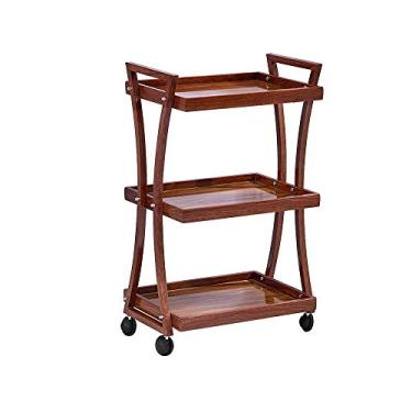 Imagem de LaYiQimn Carrinho de servir, prateleiras de armazenamento de madeira maciça com rodas, carrinho de vinho, carrinho de chá, carrinho de jantar, suporte de bar, mesa de cozinha, 49 × 33 × 78 cm