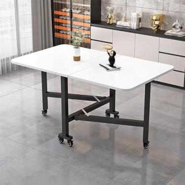 Imagem de Mesa de jantar dobrável, mesa de cozinha, extensível, versátil, com economia de espaço, extensão de folhas para espaços pequenos (cor: branco puro + moldura preta, tamanho: 100 cm)