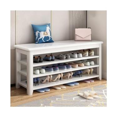 Imagem de Sapateira de armazenamento de sapatos de 2/3 níveis, organizador de sapatos de madeira maciça branca, banco de armazenamento de entrada, banco de sapateira ajustável comporta até 250 kg organizador de