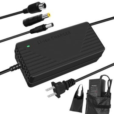 Imagem de QKDIM Carregador de 54,6 V 3A/5A com plugue 3 em 1 para bateria de lítio de 48 V, como baterias marítimas de carro, caminhão, cortador de grama, barco, (plugue CC 5,5 2,1/2,5 mm + 8 mm))