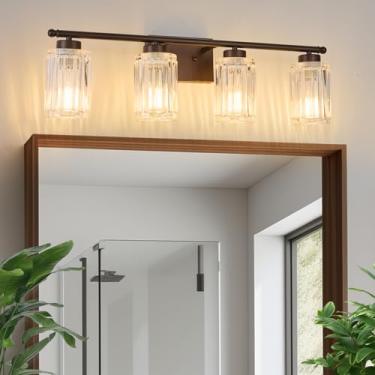 Imagem de ALAISLYC 4 luminárias de banheiro modernas ORB 71 cm para banheiro luminárias sobre espelho com sombra de vidro espesso para armário espelho quarto corredor