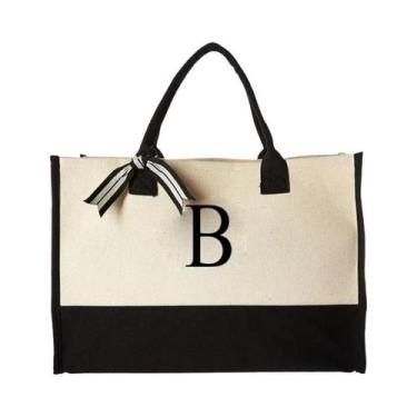 Imagem de Bolsa De Lona De Grande Capacidade Com Design De Letras E Flores, Bols