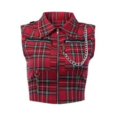 Imagem de Camiseta Feminina Estilo Punk Gótico Com Zíper E Corrente, Moda De Rua