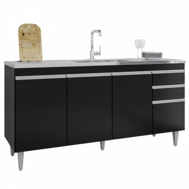 Imagem de Balcao Para Pia 4 Portas 2 Gavetas Bp 160 Cm Lorena Preto