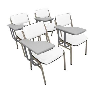 Imagem de Kit com 4 Cadeiras Escolar Universitária para Auditórios Linha Hotel Smart Branco
