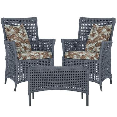 Imagem de 2 Poltronas E 1 Mesa Igapó Alumínio Preta Corda Náutica E6 Prata